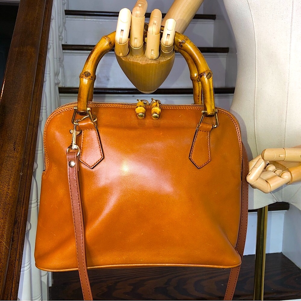 GUCCI Bamboo Handle Burned Orange Leather Dome Shaped Top Zipper Crossbody Bag - Picture 16 of 16